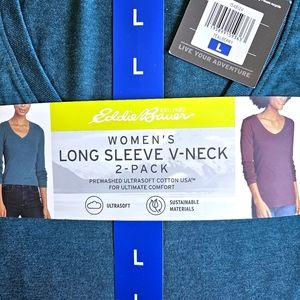 Eddie Bauer Women's 2-Pack Ultra Soft Cotton V-Neck Long Sleeve Shirts L
